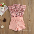 2021 Children's Printed Shirt Top Bow Shorts Set